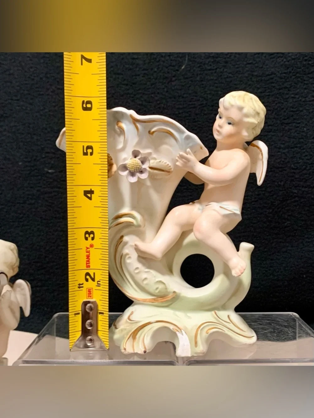 🔍 Vintage Porcelain Cherub Angel Vase Pair Rococo Floral Gold Accents